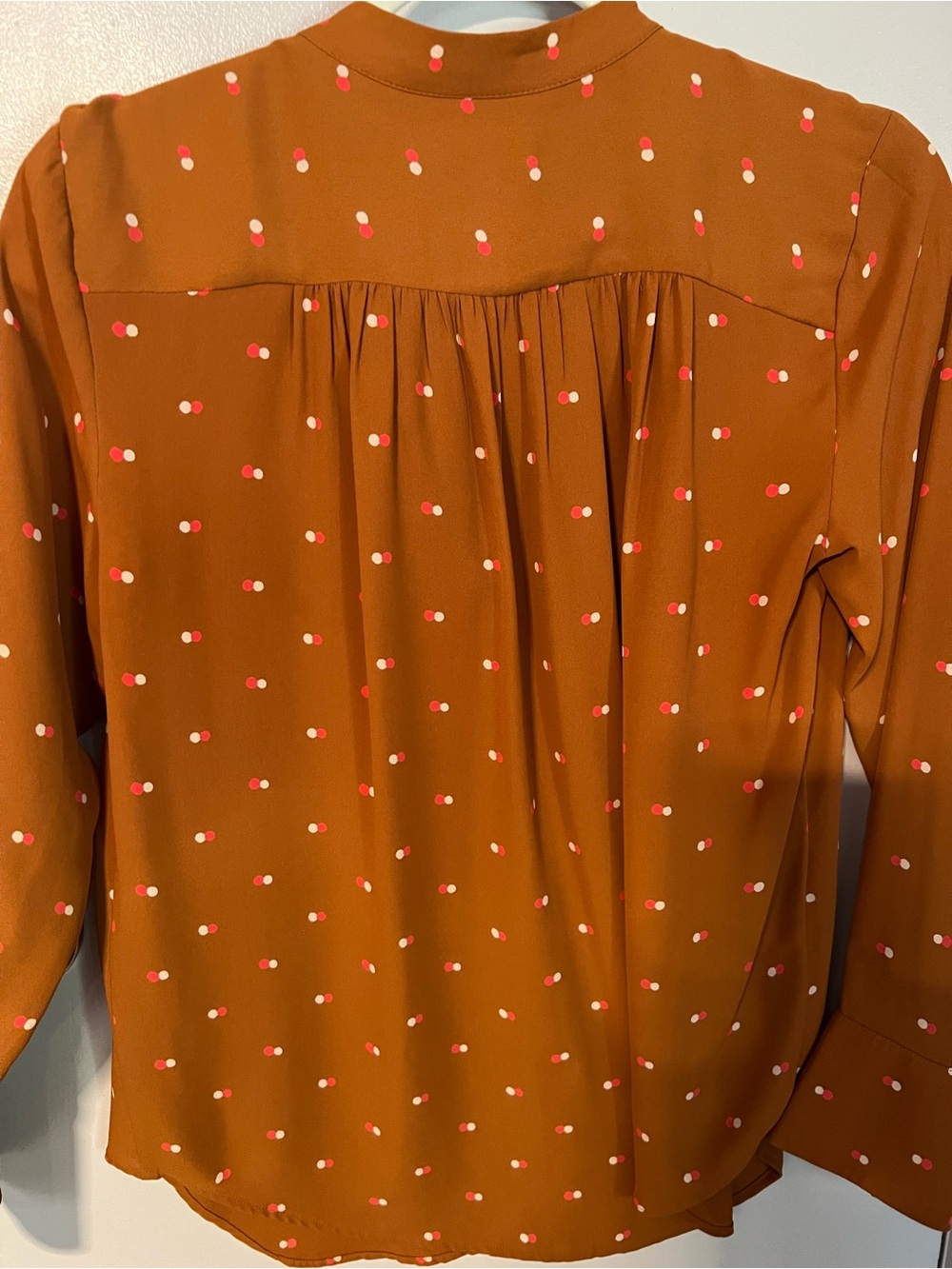 Ann Taylor Rust Orange Dot Split-Neck Blouse - Picture 3 of 3